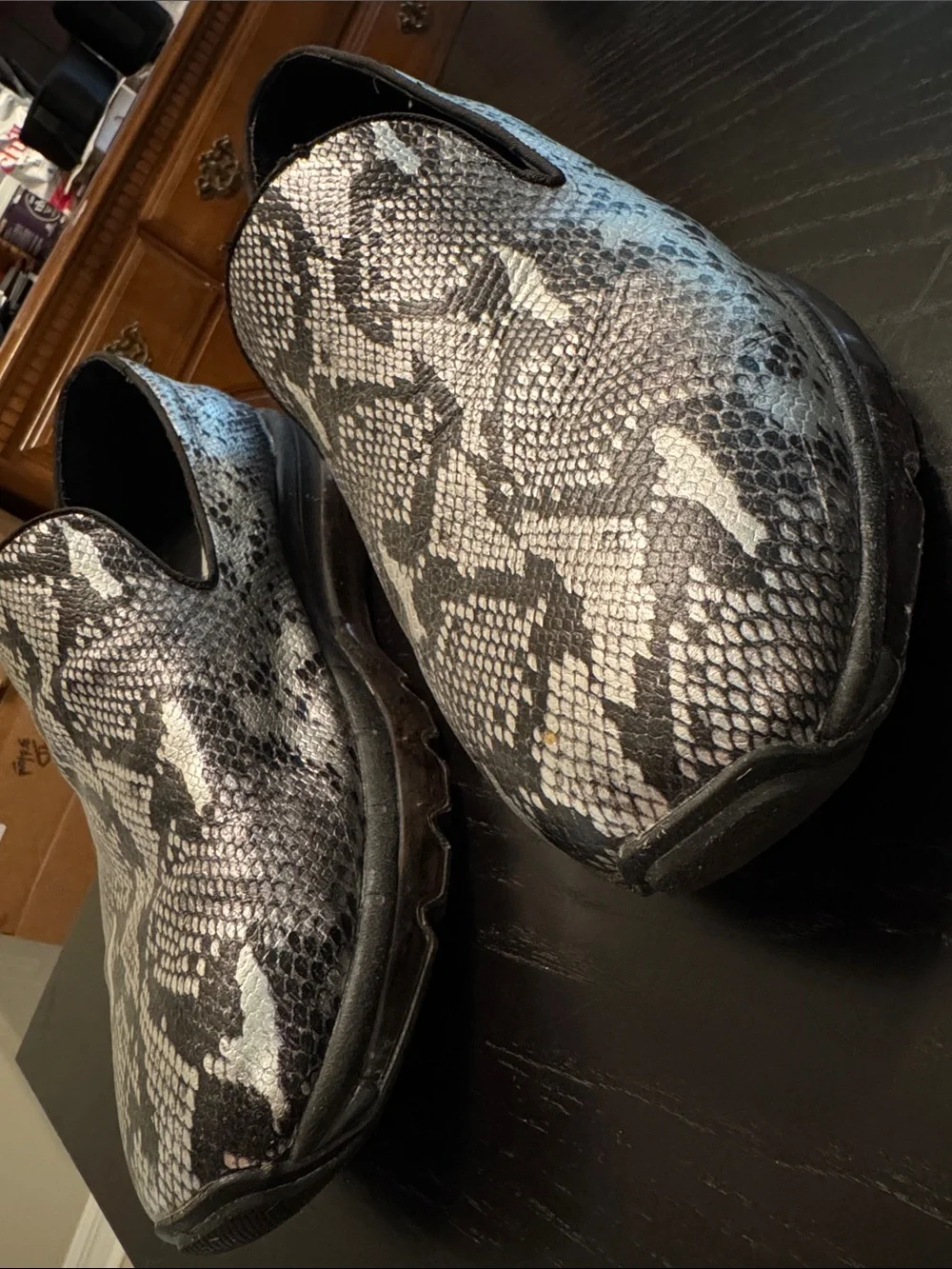 Steve Madden Men's Slip-On Snake Print Loafers - Black & White